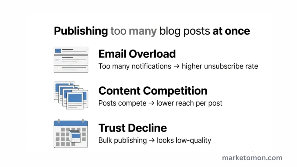 problems of publishing too many blog posts at once